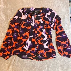 Maeve Anthropologie Silk Floral Shoulder Cut Out 3/4 Balloon Sleeve Blouse M